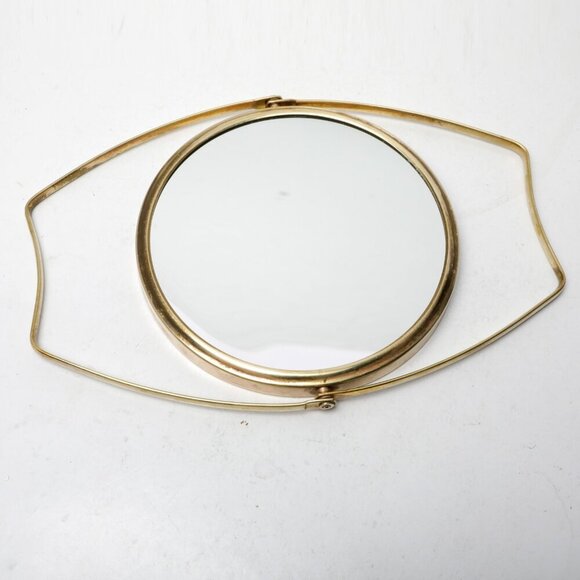 Vintage Brass Swivel Round Makeup Mirror Magnify Gold Table Top Vanity Metal - Picture 4 of 10